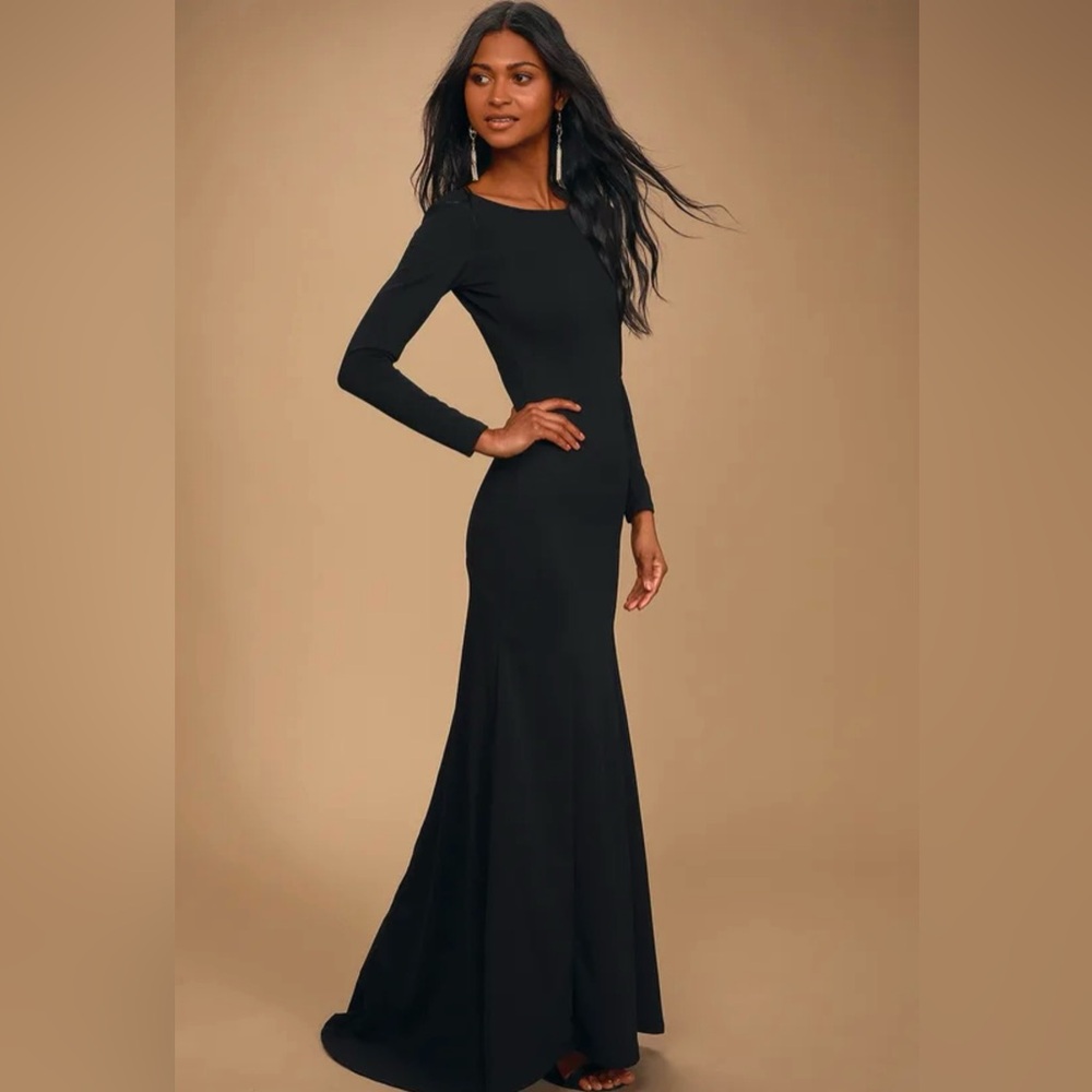 Lulu’s Wait For Me Long Sleeve Maxi Dress Black Small NWT